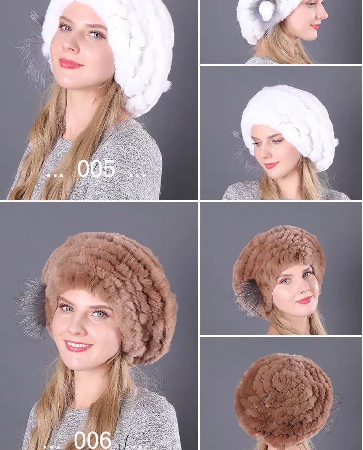Зимняя женская шапка с кроличьим мехом, однотонная шапка Skullie Lady, модная шерстяная вязаная шапка, теплая хлопковая шапка