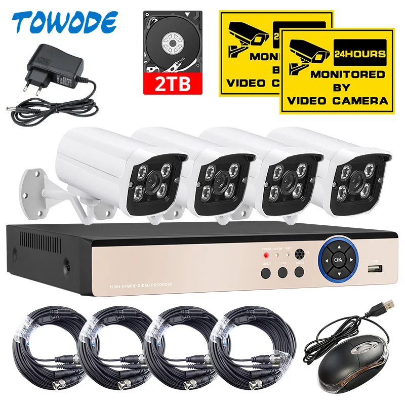 

Towode 4CH DVR Kit 5.0MP HD CCTV Camera Surveillance 1080P HDMI Video Security Camera System Output 500G 1TB 2TB