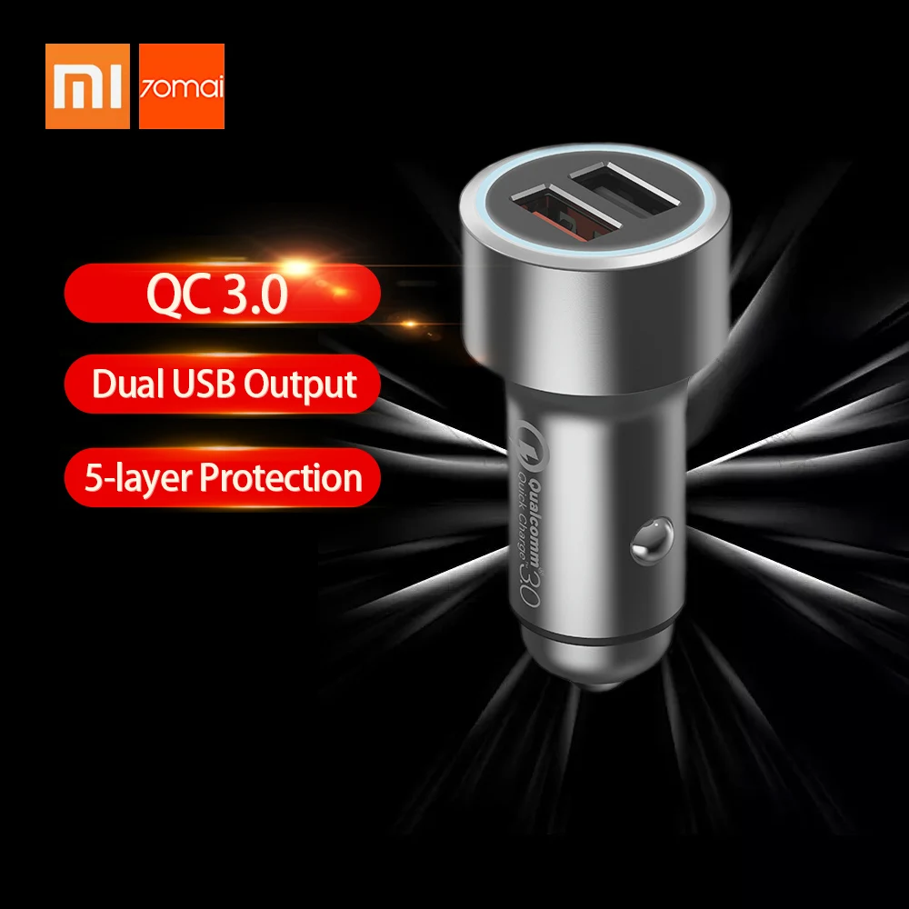 

Xiaomi 70Mai Car Charger Quick Charge 3.0 Dual USB Output Multiple Protection Fast Car Charger Phone Charger With LED Display