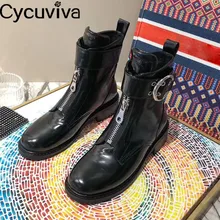 Ботильоны с металлической пряжкой; зимняя обувь из натуральной кожи для подиума; женские классические ковбойские короткие ботинки с круглым носком; botas mujer