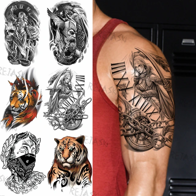 Spartan Warrior Temporary Tattoos For Men Boys Realistic Lion Wolf Tiger  Compass Fake Tattoo Sticker Arm Chest Waterproof Tatoos - Temporary Tattoos  - AliExpress