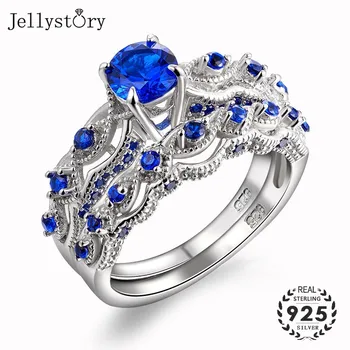 

Jellystory 2 in 1 Trendy 925 Silver Jewelry Ring with Sapphire Gemstones Rings for Women Wedding Party Gifts Wholesale size 6-10