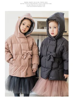 

Loose Baby down Jacket Long Bow Girls down Jacket White Duck down Jacket
