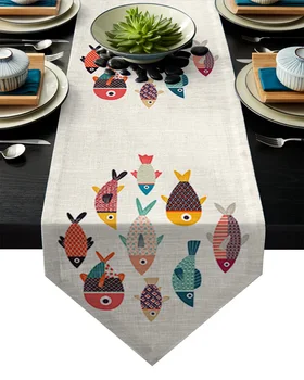 

Cartoon Fish Combination Table Runner Table Flag Home Party Decorative Tablecloth Table Runners