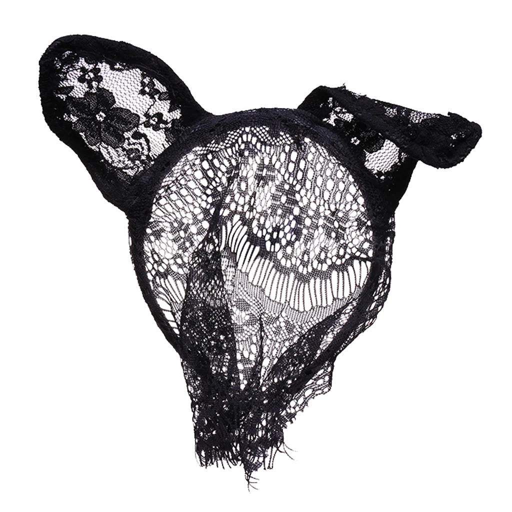 Bunny Rabbit Ear Filigree Lace Veil Costume Masquerade Mask Hairband
