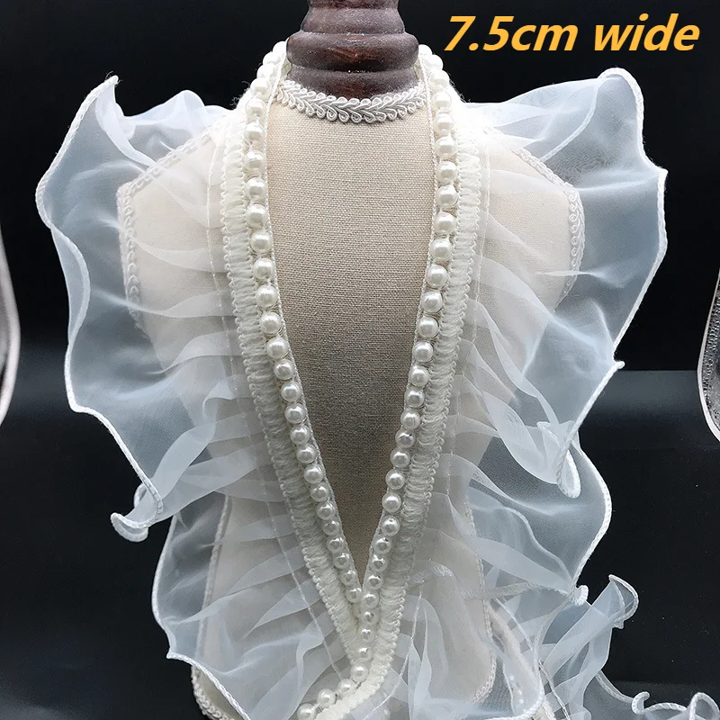 Organza Beaded 3D Ruffled Lace Fabric DIY Wedding Dress Skirt Lolita Fluffy Collar Sleeves Hem Decoration lace fabric lace garment accessories lace sewing supplies chiffon lace fabric lace decoration lace accessories lace sewing accessories
