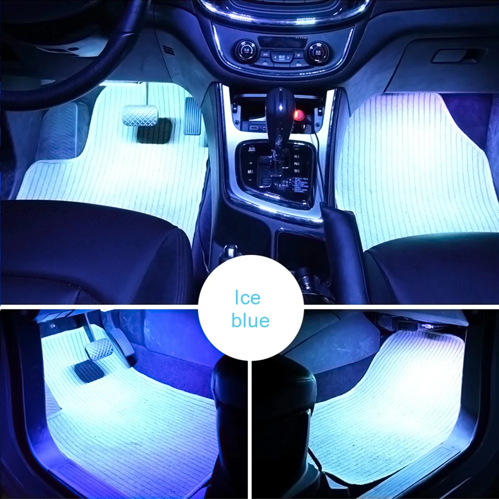 LEEPEE 2 Piece Car LED Dash Floor Foot Strip Light Cigarette Lighter Adapter Interior Decorative Lamp Atmosphere Lamps