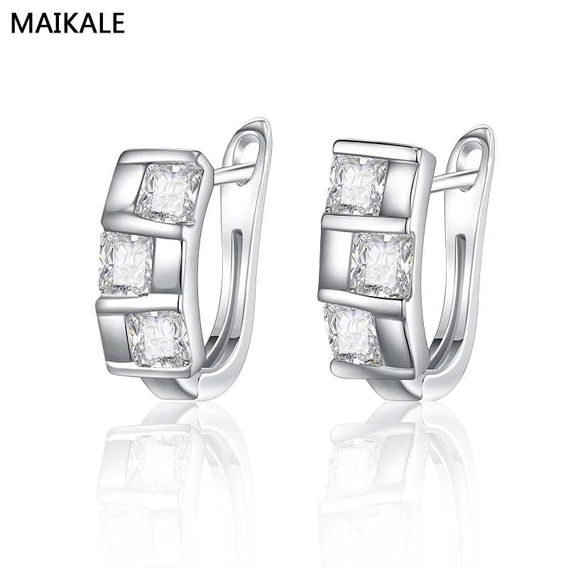 MAIKALE, квадратные серьги-гвоздики, серебряное, золотое покрытие, медь, Белый AAA кубический цирконий, корейские серьги для женщин, подарок другу