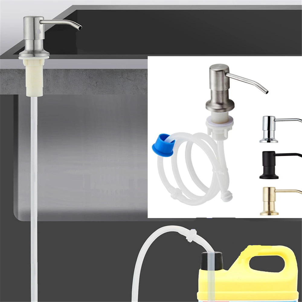 Stainless steel sink liquid soap dispenser pump head extension silicone tube for bathroom kitchen