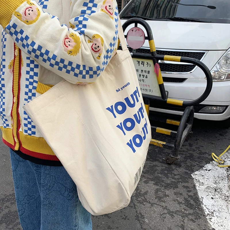 Angelatarch, Новое поступление, Корейская Холщовая Сумка с буквенным принтом, белая, бежевая, сумка для покупок, сумка на плечо, Молодежная, для девушек, женские сумки через плечо, сумки