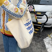 Angelatarch, Новое поступление, Корейская Холщовая Сумка с буквенным принтом, белая, бежевая, сумка для покупок, сумка на плечо, Молодежная, для девушек, женские сумки через плечо, сумки
