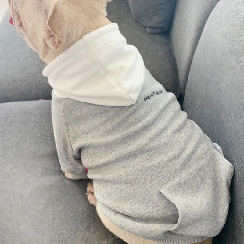 Совпадающая одежда для домашних животных, зимняя одежда для собак, теплая одежда для собак, костюм с капюшоном для Мопсов, французских бульдогов Ropa Perro - Цвет: Pet-Gray