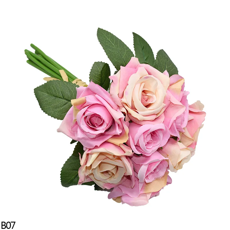 B07 9 шт./букет, искусственный цветок, букет из искусственного шелка, бутон розы, свадебные букеты невесты, для дня рождения, вечеринки, домашнего декора, подарки на день Святого Валентина - Цвет: B07