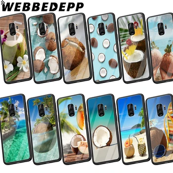 

WEBBEDEPP Fruit Coconut Tempered Glass Case for Samsung Galaxy S8 S9 S10 Plus S7 Edge Note 8 9 A10 A20 A50 A70 Cover