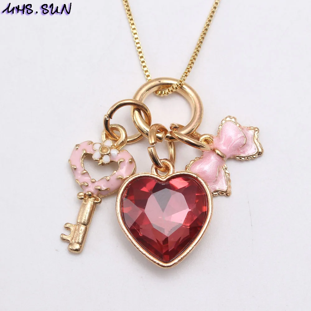 MHS.SUN Fashion Design Kids Girls Heart Flower Key Pendants Necklace Baby Child Charming Chain Necklace Jewelry Accessories New