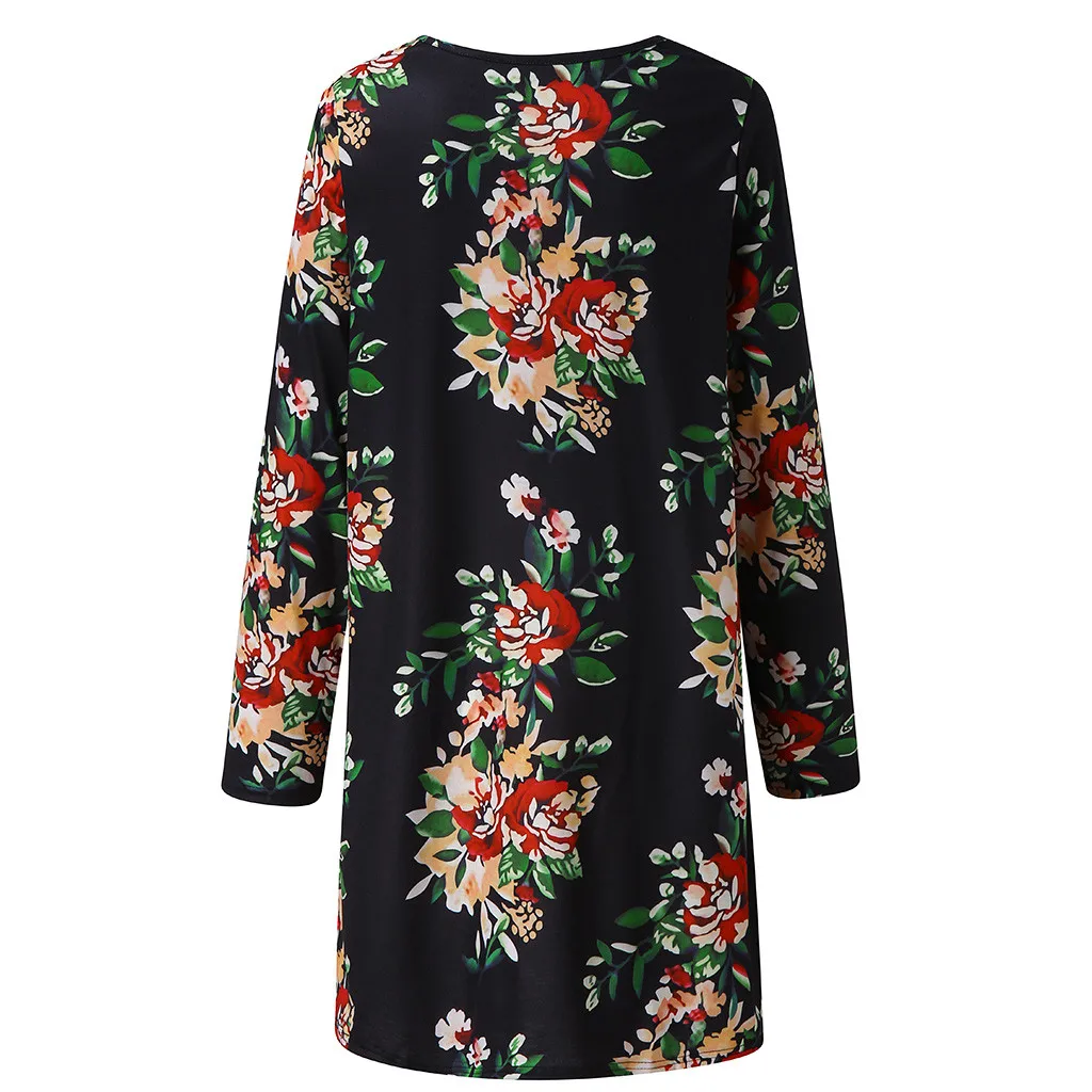 Женская одежда Boho, топы, Осень-зима, длинный рукав, кружева, цветочный принт, рубашки, повседневные, o-образный вырез, а-силуэт, туника, блузка, Camisas Mujer
