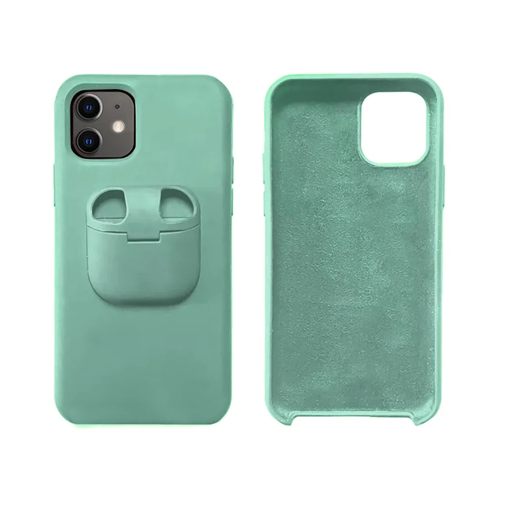 light green Жидкий силиконовый чехол для телефона для IPhone 11/Pro/MAX/XR/XS/X для Air Pods 2 в 1 мягкий чехол для 7 Plus/8 Plus - Цвет: light green