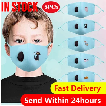 

5 Pcs Adjustable Cotton Mask Kids Cartoon Reusable Facemask Valves Respirator Py6