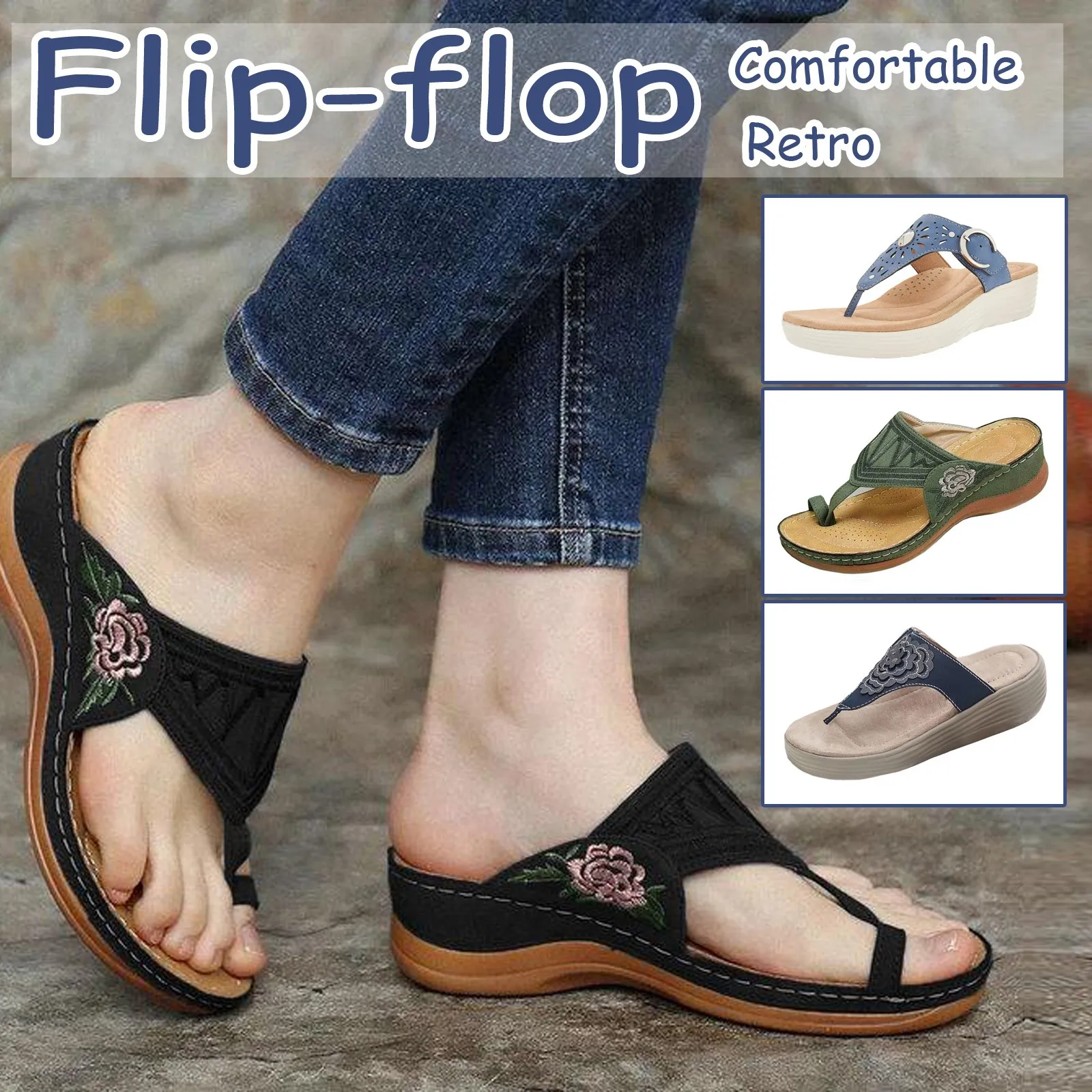 Sandalias cuña perforada para chanclas ortopédicas bordadas, suaves, para la playa - AliExpress Calzado