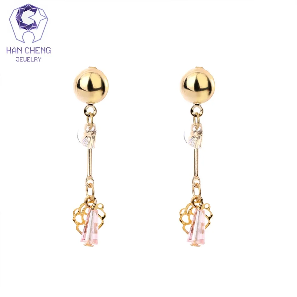

HanCheng New Fashion Golden Flower Pendant Dangle Hanging Beaded Gem Stone Long Drop Earrings For Women Jewelry brincos bijoux