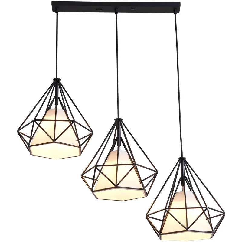 

European Diamond Shape Chandelier Creative Triple Iron Table Lamp Restaurant Kitchen Lamp Home Decoration Crystal Lights