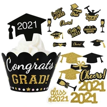 2021 Graduation Party Kuchen Dekoration Glückwunsch Graduation Cupacke Liner Congrats Grad Bachelor Kappe Kuchen Topper Flagge Decor