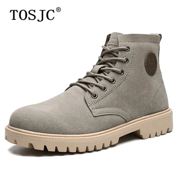 

TOSJC Fashion Men's Boots Warm Anti-skidding Working Safety Boots Round-toe Cowboy Boots Waterproof Men's Casual Desert Boots