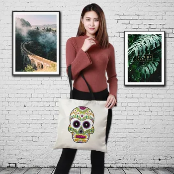 

Customer Tote Bag Women's Shoulder Bag Double-sided Print skeleton Burlap Bag Shopping Bag Halloween Punk Pattern linen package