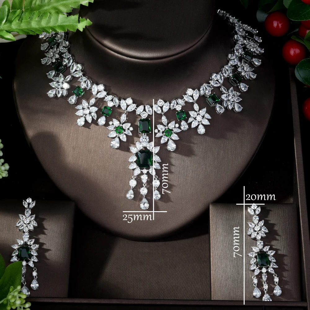 HIBRIDE New Arrival Cubic Zircon Wedding Jewelry Sets Green Color Square Shape Women Party Accessories pendientes mujer N-277 - Image 2