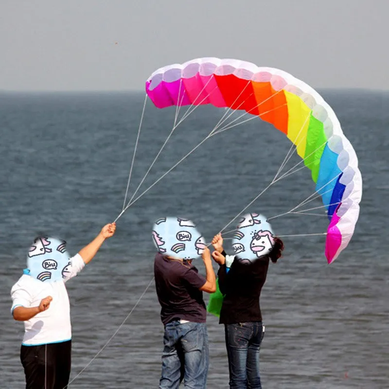 Professional 1.4/2/2.7m Dual Line Parafoil Kite With Control Bar Line Power Braid Sailing Kitesurf Rainbow Sports Beach 4