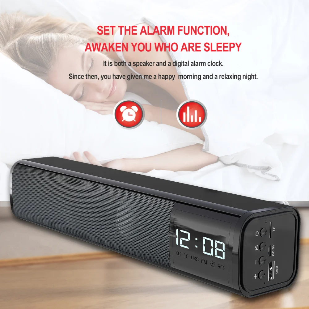 New Bluetooth 5.0 Bluetooth Audio 10W Power Built-in 2200 mAh Battery Strip Sound Black Speaker Support TF Card Player