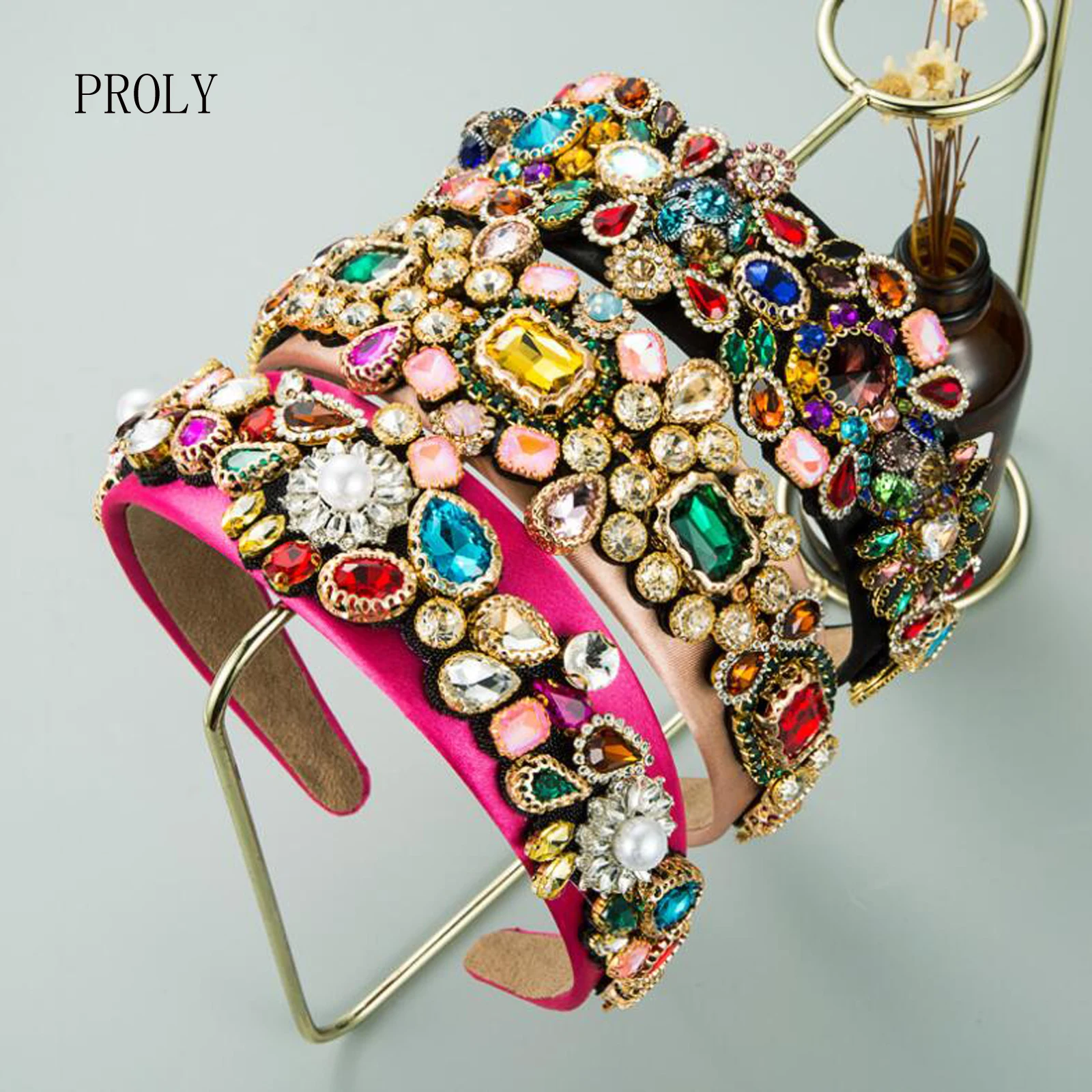 

PROLY New Fashion Women Headband Wide Side Hairband Top Luxurious Alloy Rhinestone Headwear Shining Baroque Crystal Hair Band