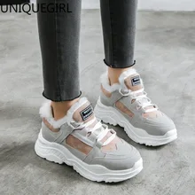 Г., женские зимние кроссовки, модные плюшевые, сохраняющие тепло, с круглым носком, дышащие, на толстой подошве, с перекрестной шнуровкой, повседневная женская обувь на платформе