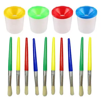 

14 Pcs No Spill Paint Cups Set with Lids and Assorted Paint Brushes for Kids and Adults Watercolor Acrylic Art Class