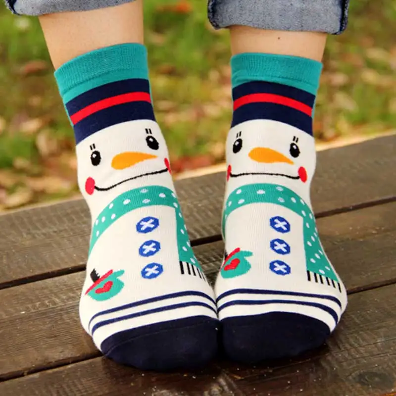 SNOWMAN2 Дизайн, носки с рождественским Санта Клаусом женские хлопковые короткие зимние носки с лосем Милые Носки с рисунком оленя, снеговика подарок на год - Цвет: SNOWMAN2