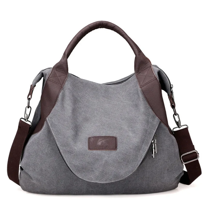 Gray Retro Canvas Women Handbag Large Capacity Solid Shoulder Messenger Women's Bags Literary Simple Wild Casual Portable Bag - Цвет: Gray
