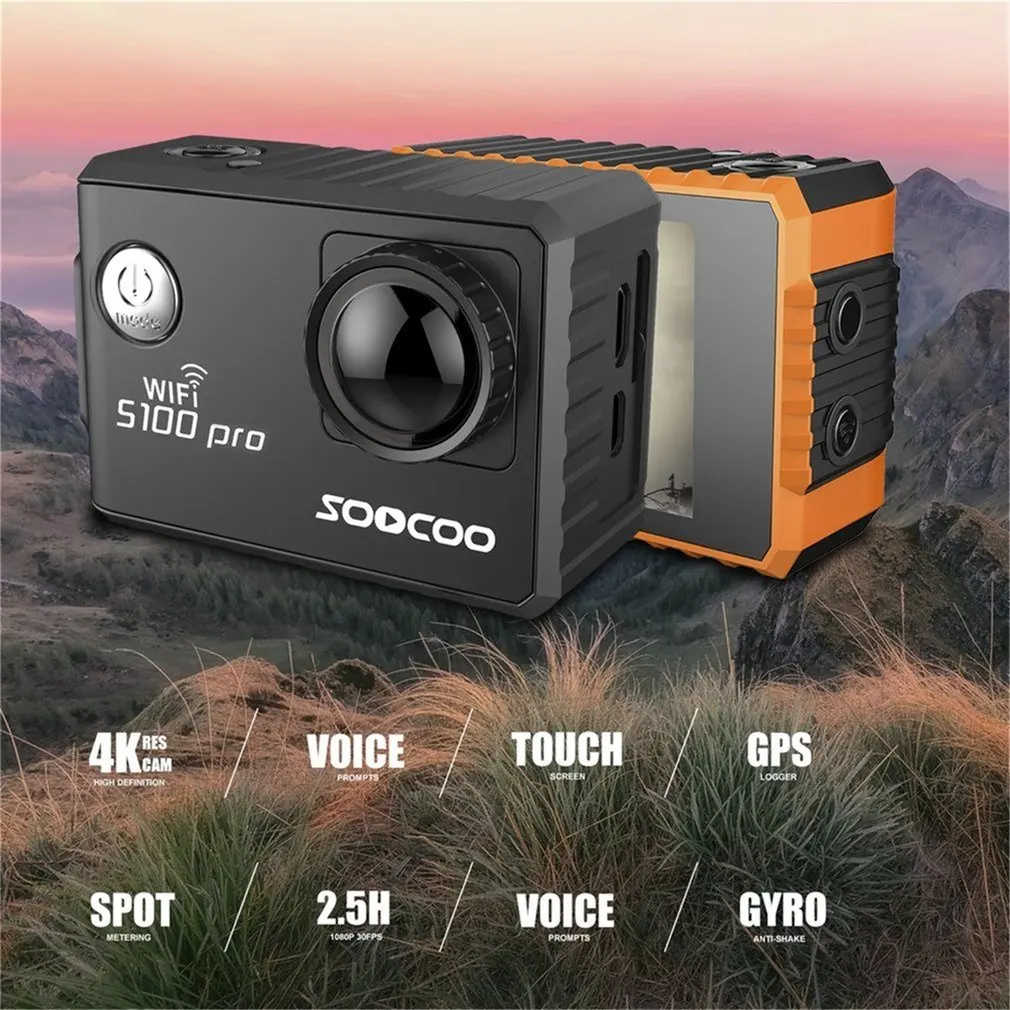 Голосовое управление S100Pro Водонепроницаемая Экшн камера Wifi 4K HD 2,0 сенсорный экран Спортивная камера Met Microfoon gps расширение
