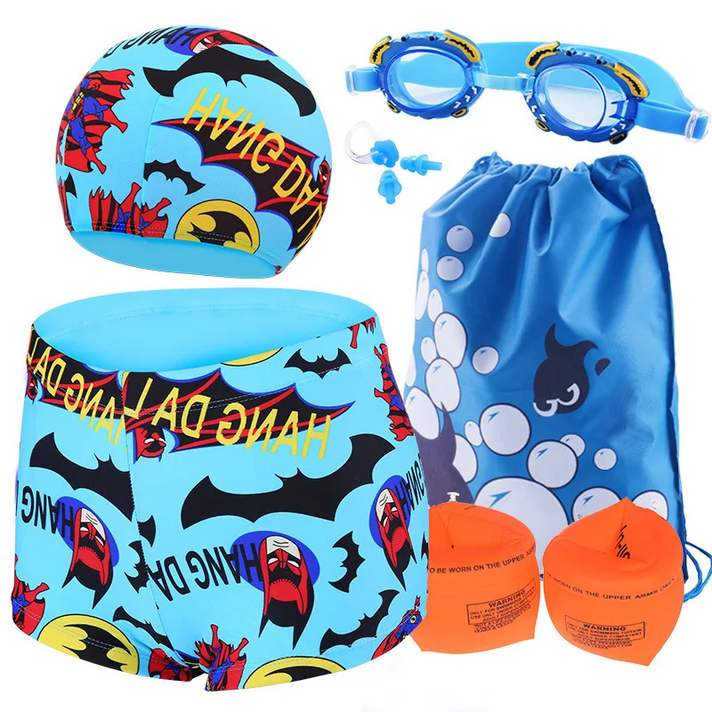 

5-6-7-8-9-10-11-13-Year-Old CHILDREN'S Swimming Trunks BOY'S Children Young STUDENT'S Goggles Swimming Cap Swimsuit Set