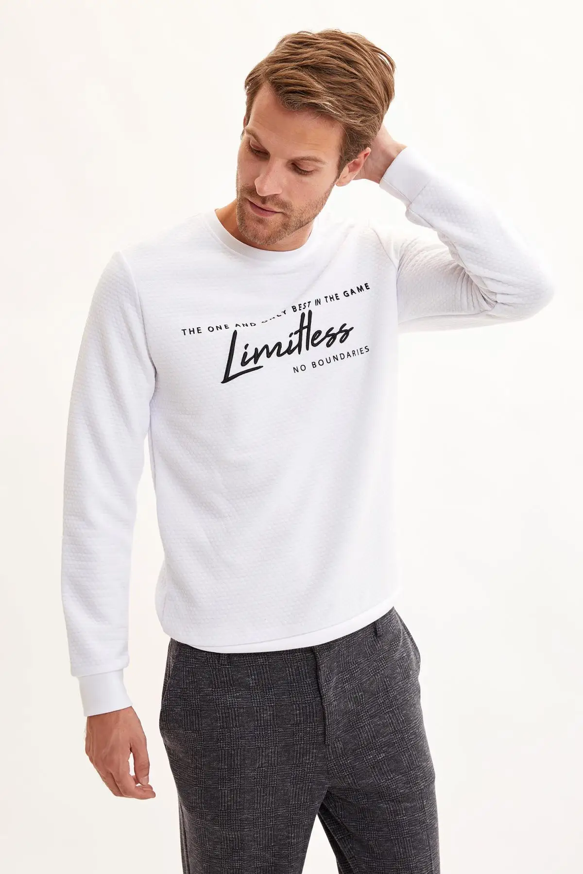 DeFacto зимние мужские трикотажные напечатаны Slim Fit Толстовка спортивный образ на
