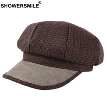 SHOWERSMILE Кепка Newsboy, Женская Клетчатая Шерстяная кепка в британском стиле, кепка с рисунком «гусиная лапка», женский берет, Женская восьмиугольная кепка
