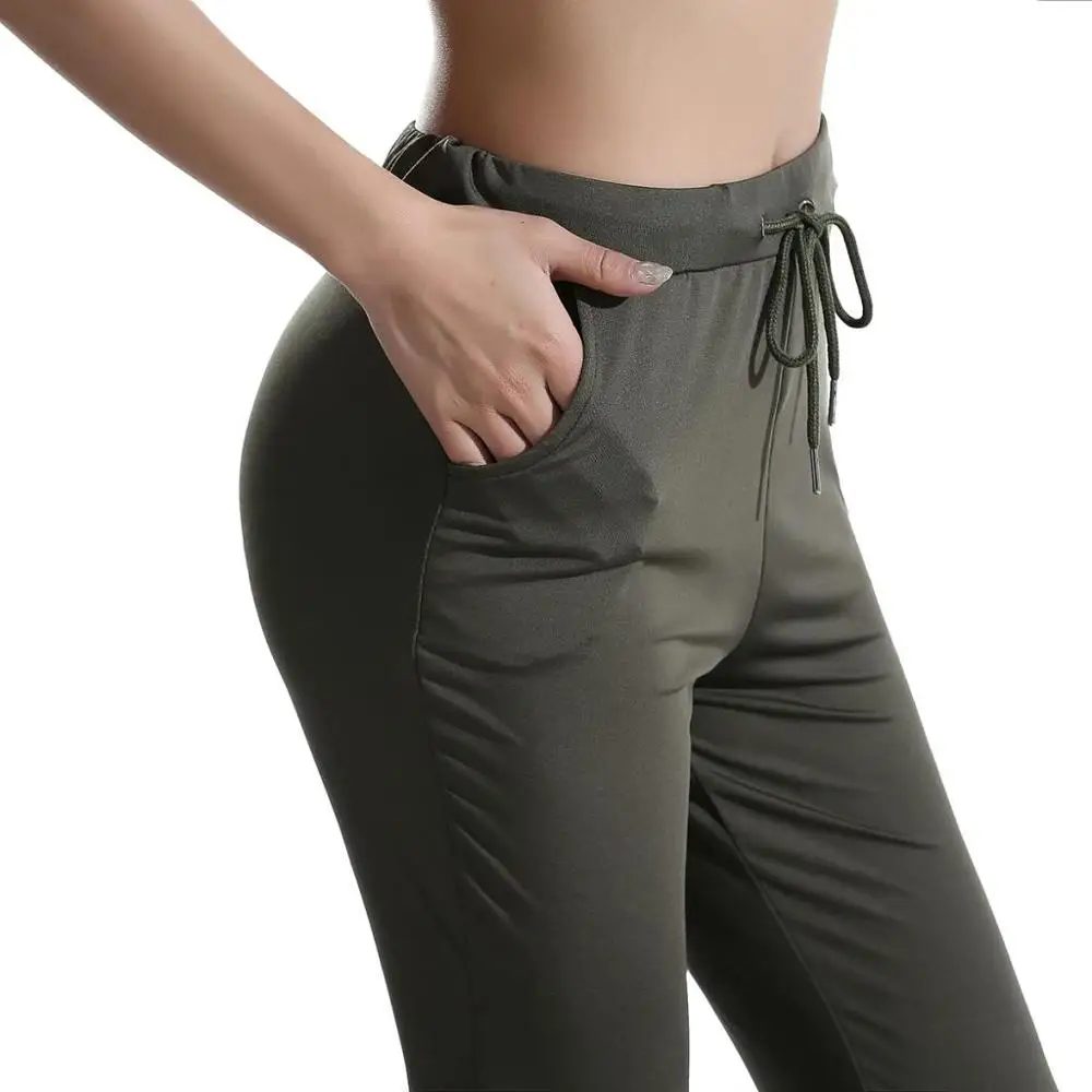 Women Solid High Waist Fitness Yoga Pants Drawstring Sweatpants High Elastic Straight Pants Gym Sport Workout Jogger Leggings