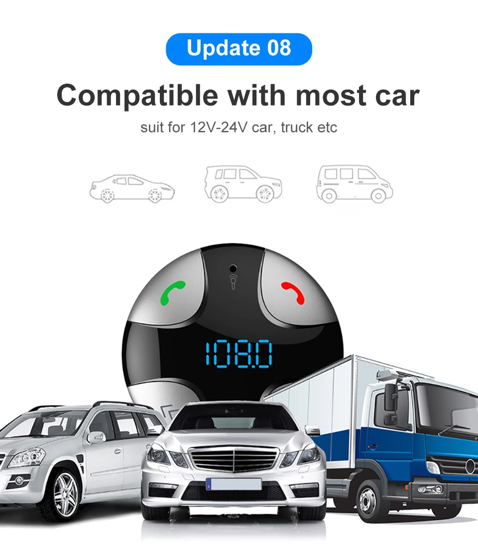 Беспроводной автомобильный Bluetooth fm-передатчик аудио приемник Громкая связь авто светодиодный MP3 плеер 2.1A двойной USB быстрое зарядное устройство автомобильные аксессуары