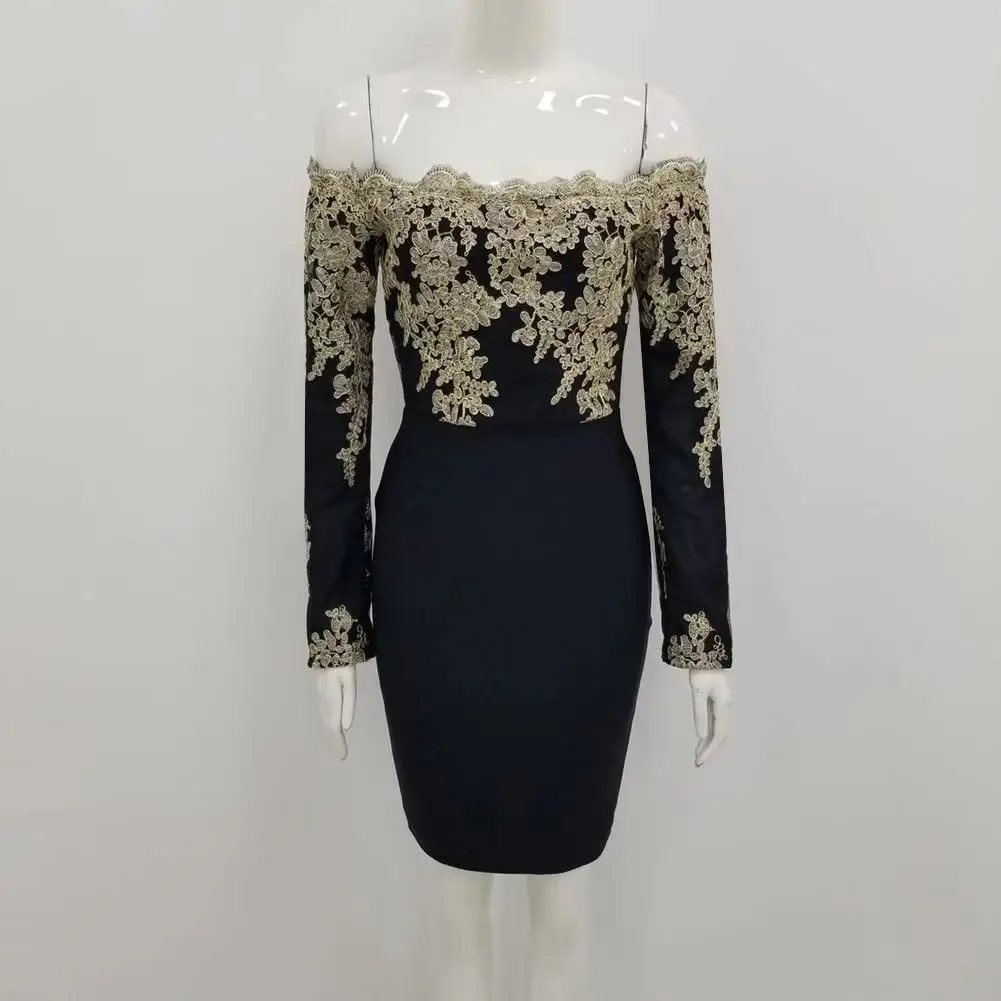 Vestidos, женское сексуальное модное кружевное черное Бандажное платье с открытыми плечами, женские дизайнерские Элегантные вечерние платья знаменитостей
