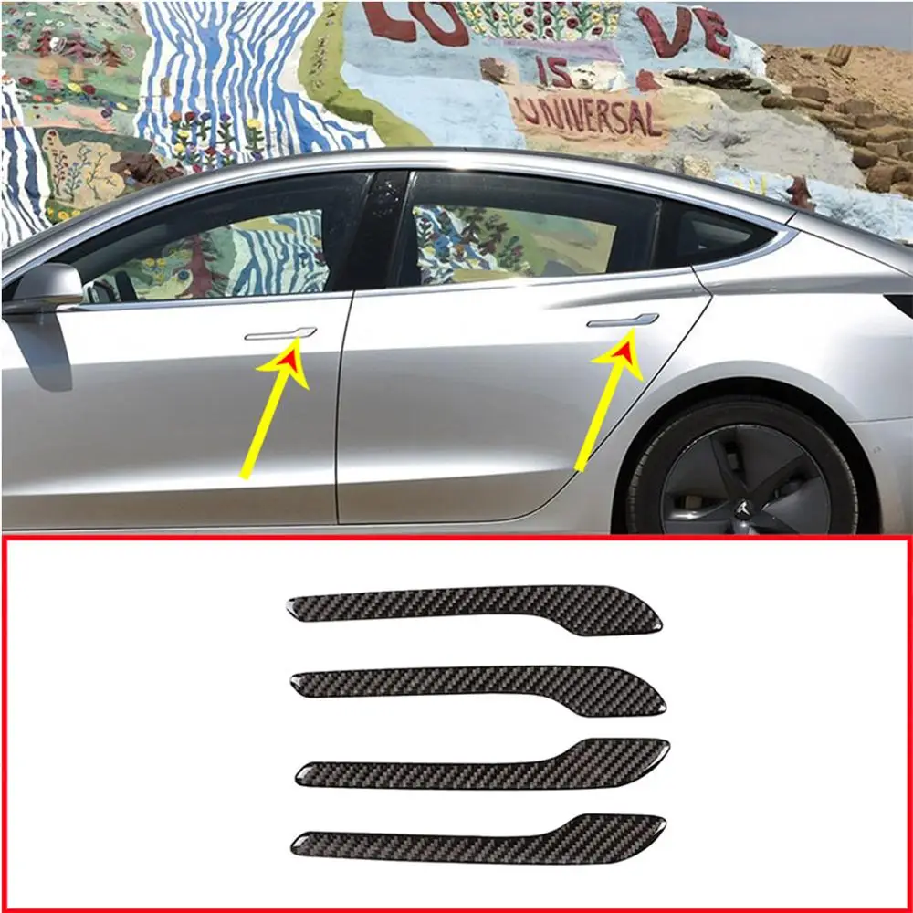 Soft Carbon Fiber For Tesla Model 3 Door Handle Wrap Set Colored