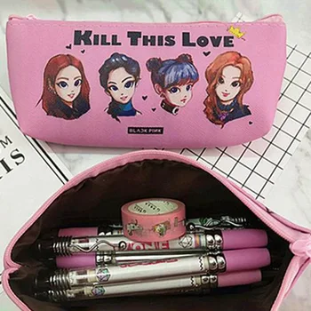 

1 Pcs Kawaii Cartoon BLACKPinK PU Pencil Case Storage Double Sided Pen Bag Stationery Supplies Student Gifts
