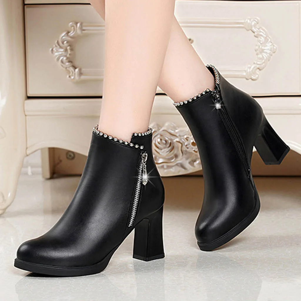 Модные однотонные ботинки на молнии с круглым носком винтажные женские