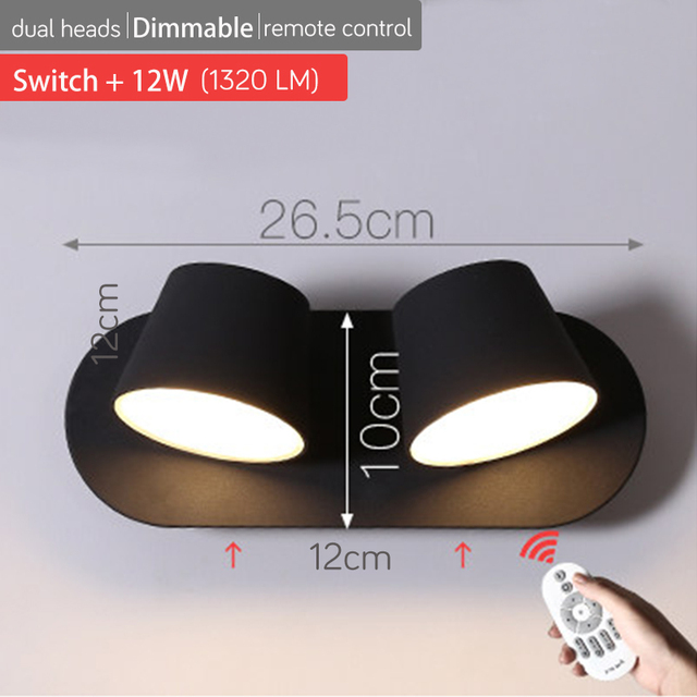 Rotating Remote Control Dimmable LED Wall Lamp for Reading Free Rotation