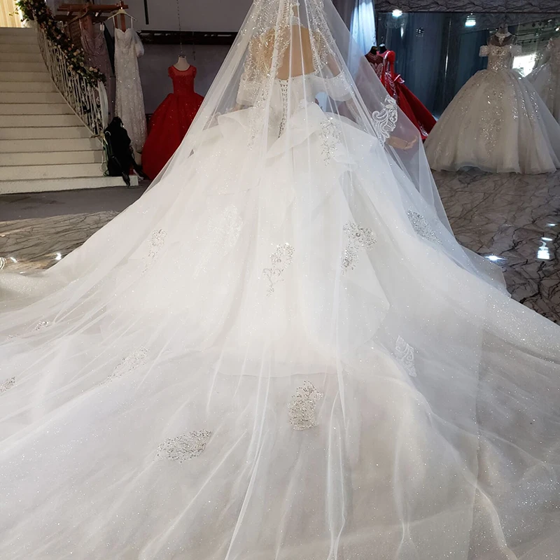 HTL2286 Shiny Luxury Boat Neck Wedding Gown Lace Bow Pearls Crystal Wedding Dresses 2021 New свадебное платье больших размеров 4