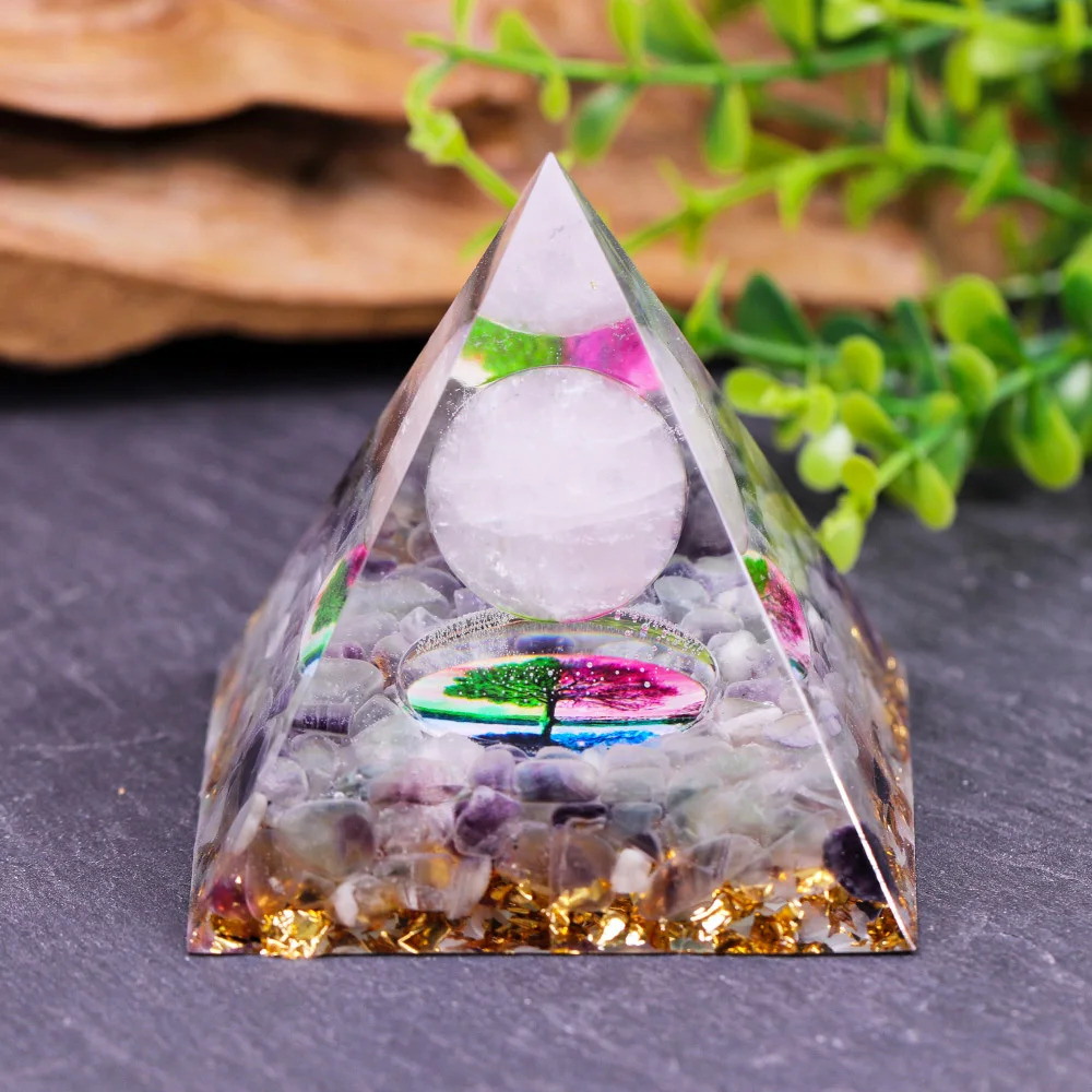 

Healing Crystal Orgone Pyramid Stone With Rose Quartz Sphere Generator Figurine Decoration For Protection Meditation Reiki