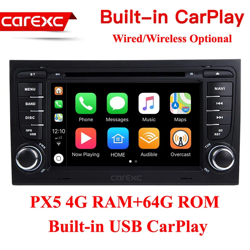 CarExc 2 din Android 9,0 радио Поддержка беспроводной CarPlay Muiltmedia DVD плеер с gps-навигатором для Audi A4 S4 RS4 2002-2008 SEAT EXEO - Цвет: PX5 64G ROM